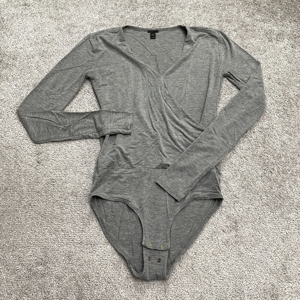 J. Crew Wrap Bodysuit Womens XXS Gray One Piece Long Sleeve Stretch Casual